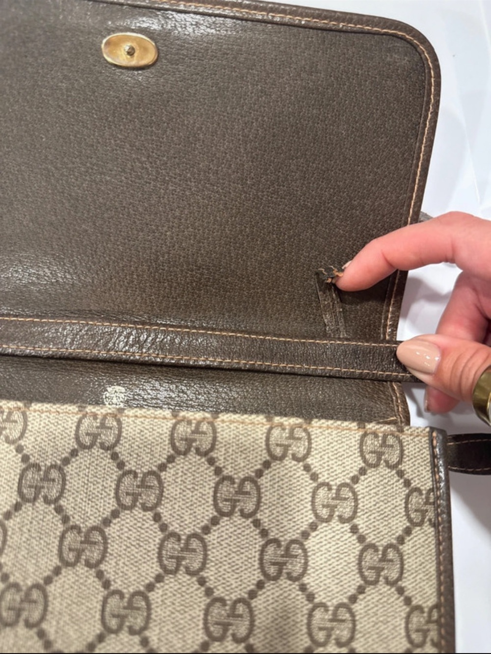 Gucci Beige GG Canvas Crossbody with Brown Leather & Green-Red Web - Picture 6 of 12